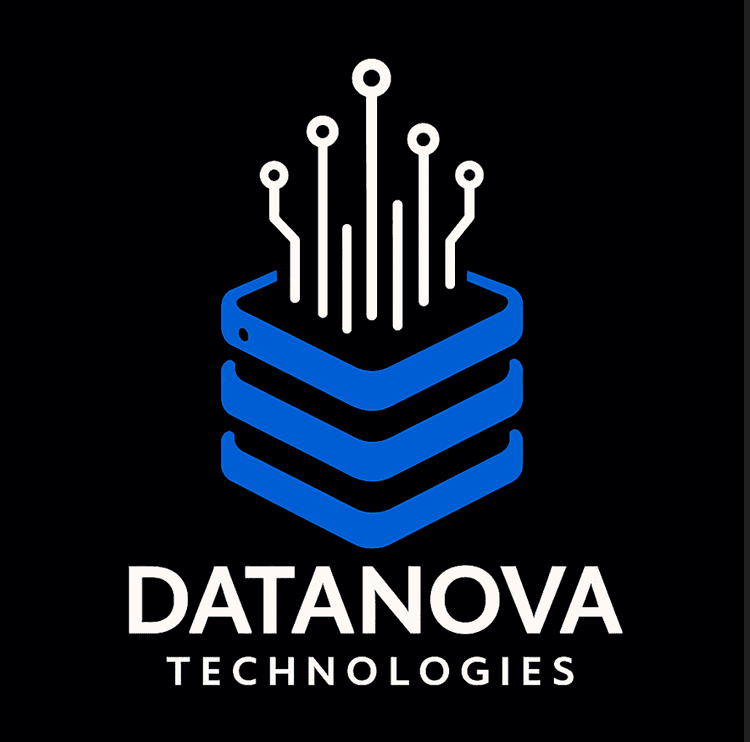 DATANOVA Technologies logo — three stacked data layers with rising circuit lines